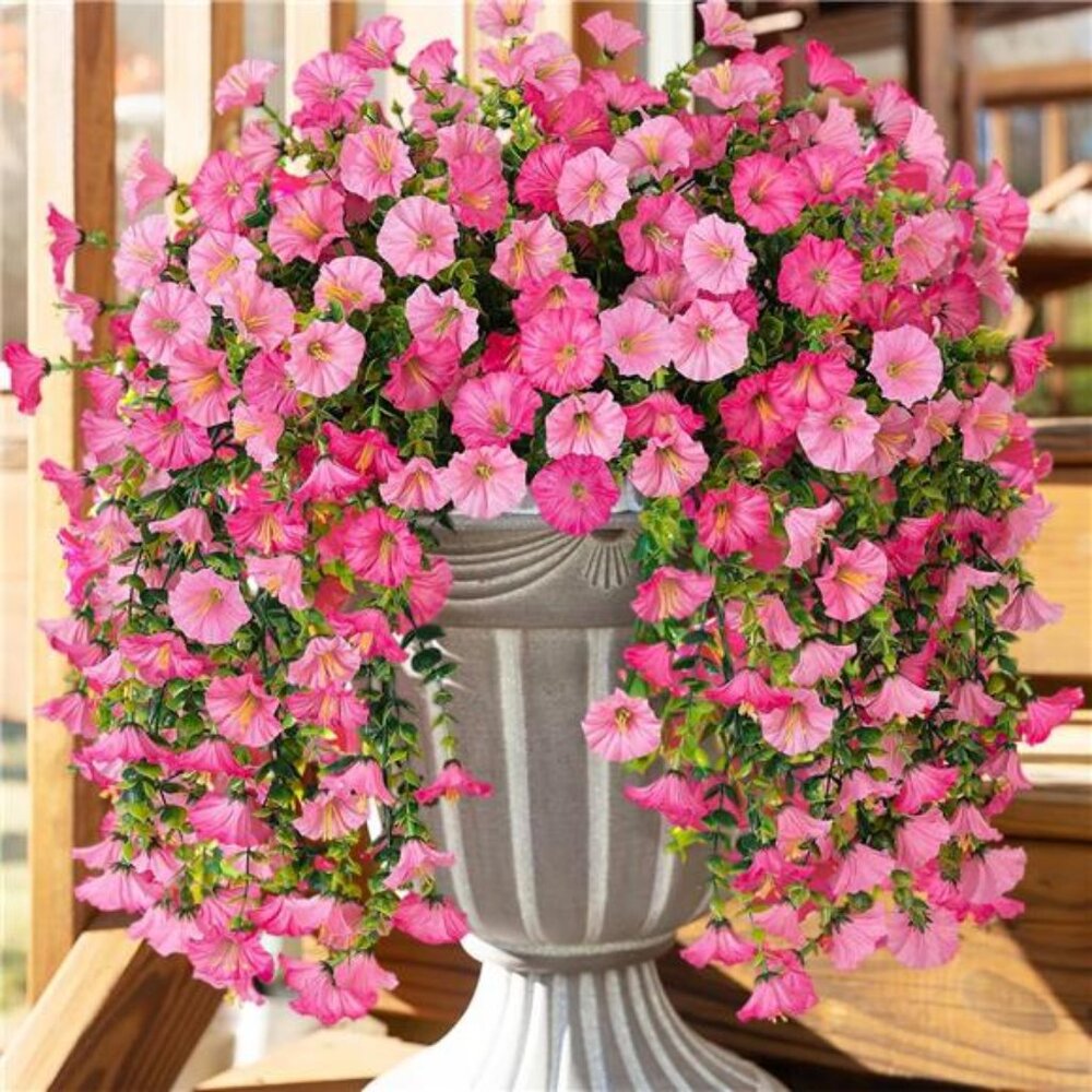 2 PCS Artificial Hanging Flowers Fake Plants Outdoor, Silk Morning Glory